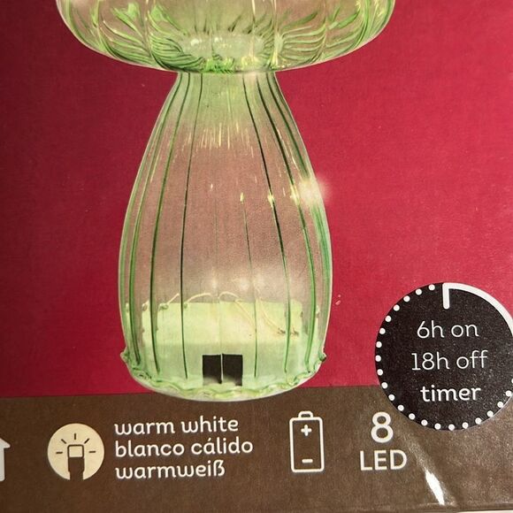 Lumineo Green Glass Mushroom Light Battery Operated with Timer New in Box - Picture 7 of 7